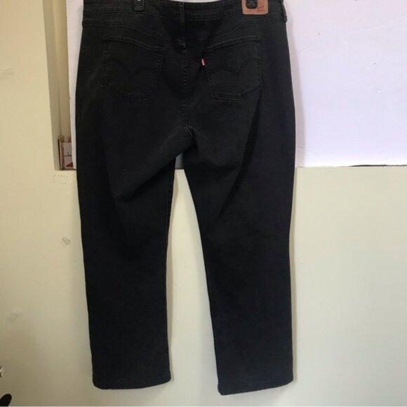 Levi's 414 Classic Straight Leg High Waist Stretch Boot Zip Black Denim Jeans 20 - Picture 3 of 14